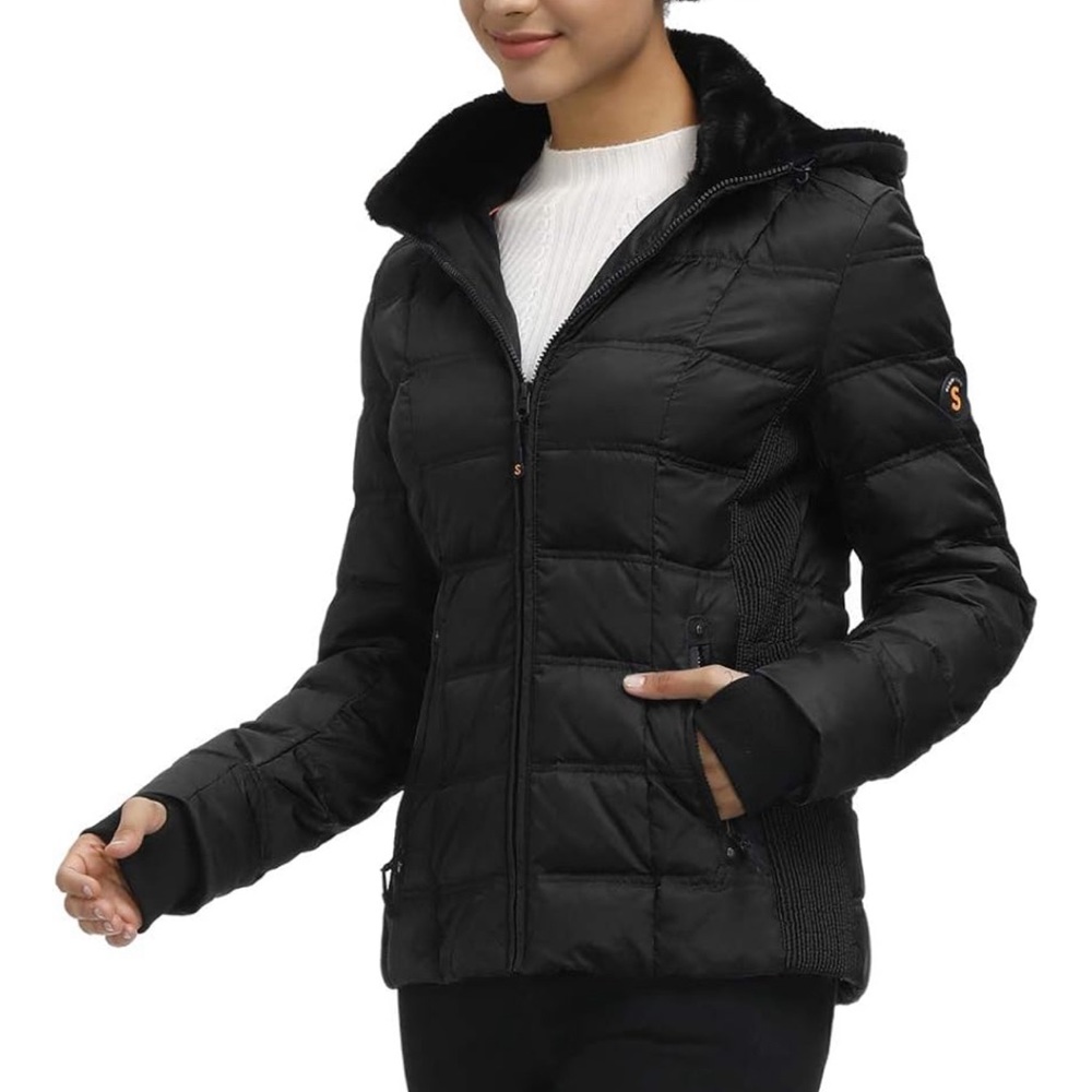 SLOW DOWN Women Down Puffer Jacket with Hood Size Small
